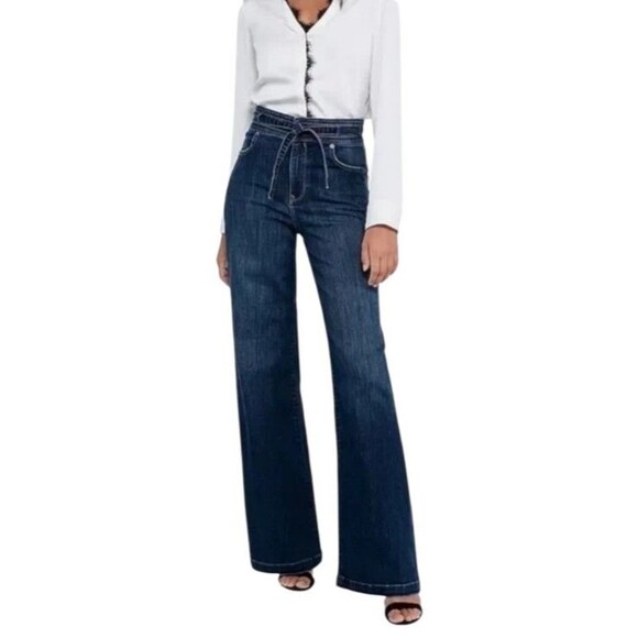 Express Wide Leg Super High Rise Jeans Women's Size 2r - No Belt - Retro 70s - Picture 12 of 13